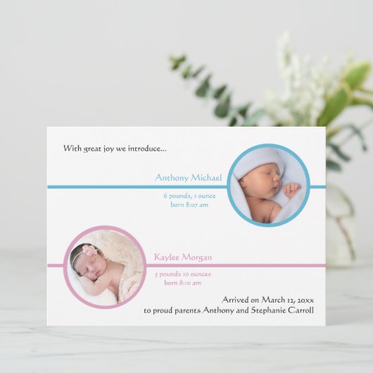 Geboorteaankondiging Twee Foto's Broers en Zusters Aankondiging (Staand voorkant)