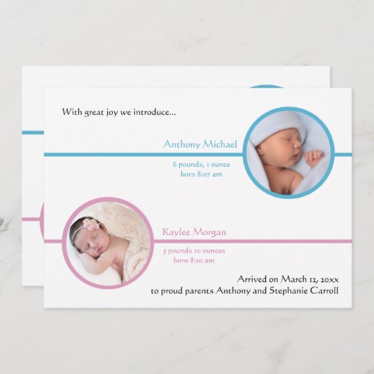 Geboorteaankondiging Twee Foto's Broers en Zusters Aankondiging (Voorkant / Achterkant)