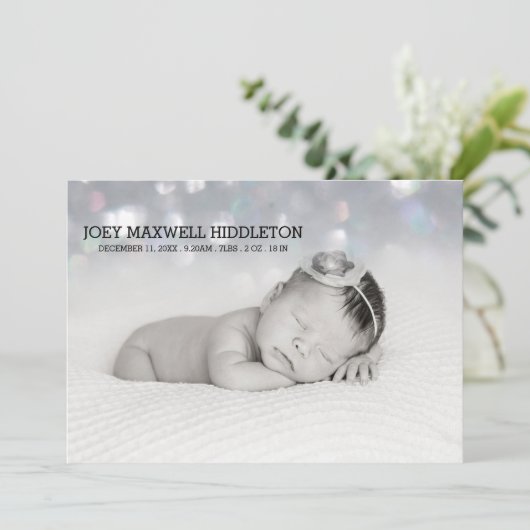 Geboorteaankondiging Twee foto's Mooie Bokeh Aankondiging (Staand voorkant)