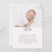 geboorteaankondiging van baby | Floral Verfraaide  Kaart (Achterkant)