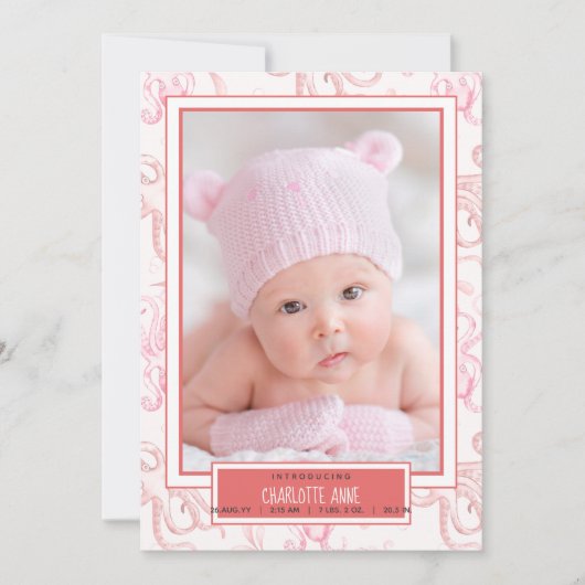 Geboorteaankondiging van een schattige babymeisje  aankondiging (Voorkant)