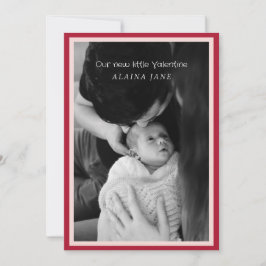 Geboorteaankondiging van twee omzoomde valentijnen feestdagenkaart