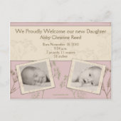 Geboorteaankondiging - Venkel Pink Aankondigingskaart (Achterkant)
