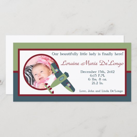 geboorteaankondiging vliegtuigfoto aankondiging (Voorkant / Achterkant)