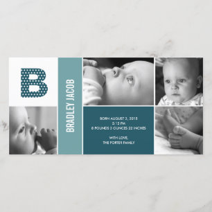 Geboorteaankondiging voor baby met polka dots en i aankondiging