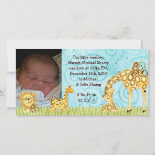 Geboorteaankondiging voor kleine aapjongen baby aankondiging