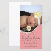 Geboorteaankondiging voor meisje in roze en geel aankondiging (Voorkant / Achterkant)