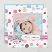 Geboorteaankondiging voor meisje met polka-stippen aankondiging (Voorkant / Achterkant)