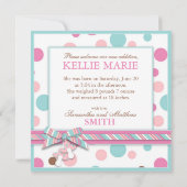 Geboorteaankondiging voor meisje met polka-stippen aankondiging (Achterkant)