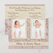 Geboorteaankondiging voor tweelingen - Venkel Pink Aankondigingskaart (Voorkant / Achterkant)