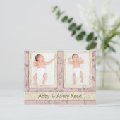 Geboorteaankondiging voor tweelingen - Venkel Pink Aankondigingskaart (Staand voorkant)