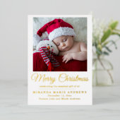 Geboorteaankondiging Vrolijke kerstfoto Folie Feestdagenkaart (Staand Voorkant)