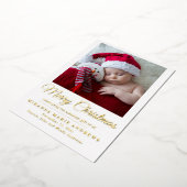 Geboorteaankondiging Vrolijke kerstfoto Folie Feestdagenkaart (Gedraaid)
