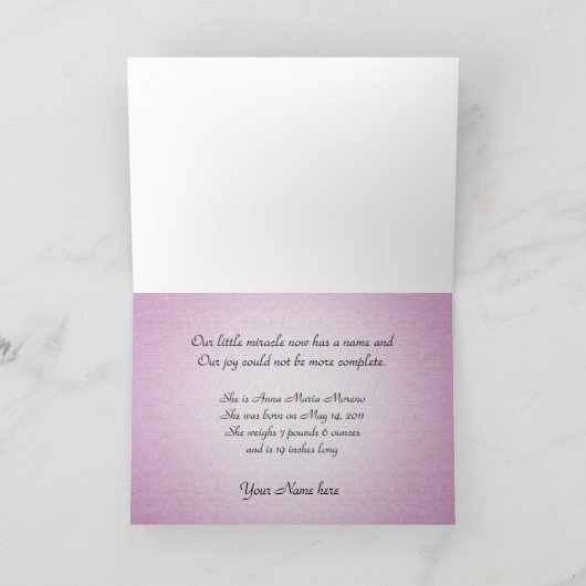 Geboorteaankondiging  wieg Meisje Aankondiging (Binnen)