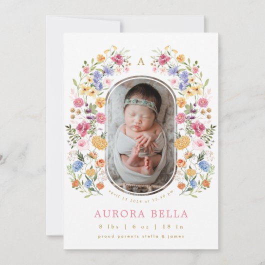  geboorteaankondiging Wildflower Baby Girl Kaart (Voorkant)