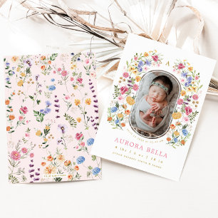  geboorteaankondiging Wildflower Baby Girl Kaart