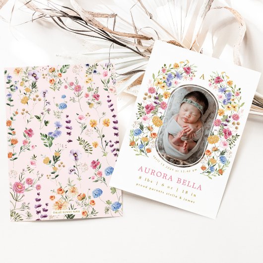  geboorteaankondiging Wildflower Baby Girl Kaart