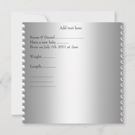 Geboorteaankondiging Zilveren Foto Lijst Bow Aankondiging (Achterkant)