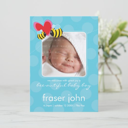 GEBOORTEAANKONDIGINGEN:: Bee-Beautiful 1P Aankondiging (Staand voorkant)