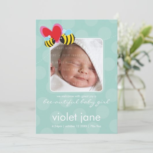 GEBOORTEAANKONDIGINGEN:: Bee-Beautiful 3P Aankondiging (Staand voorkant)