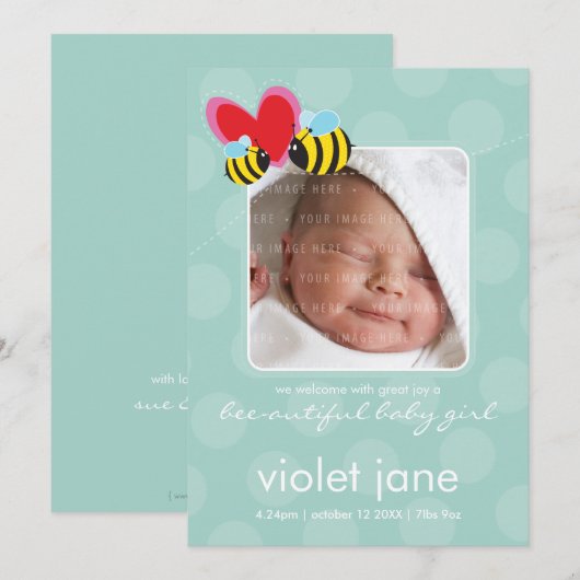 GEBOORTEAANKONDIGINGEN:: Bee-Beautiful 3P Aankondiging (Voorkant / Achterkant)
