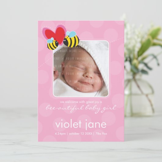 GEBOORTEAANKONDIGINGEN:: Bee-Beautiful 4P Aankondiging (Staand voorkant)