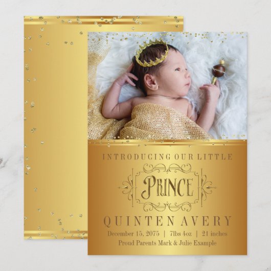 Geboorteaankondigingen Gold Prince Aankondiging (Voorkant / Achterkant)