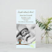 Geboorteaankondigingen met foto van Blauwe Uil Aankondiging (Staand voorkant)