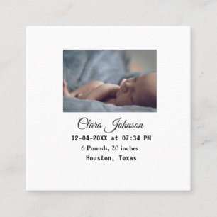 Geboorteaankondigingen toevoegen foto datum tijd p vierkante visitekaartje