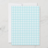 Geboorteaankondigingskaart met blauwe gingham aankondiging (Achterkant)