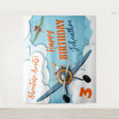 Geboorteachtergrond voor jongen met vliegtuig geve wandkleed (Voorkant)