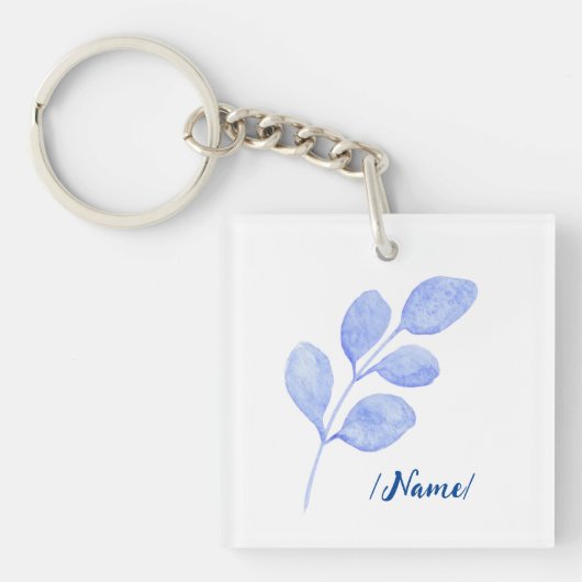 Geboortebloem Blauwe tak Kerstcadeau Sleutelhanger (voorkant)