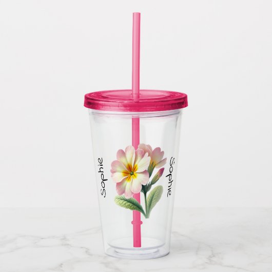 Geboortebloem februari Primrose Tumbler met deksel Acryl Drinkbeker (Voorkant)