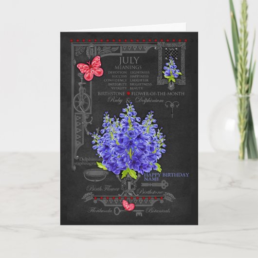 Geboortebloem Juli Krijt Personalized Kaart (Voorkant)