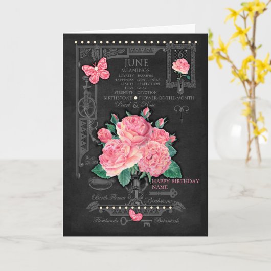 Geboortebloem Juni Krijt Personalized Kaart (Gele Bloem)