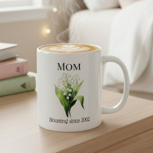 Geboortebloem Lelietje-van-dalen voor mama met jaa Koffiemok