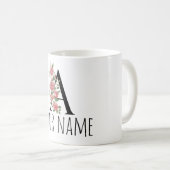 Geboortebloem Monogram Letter Naam Mok (Voorkant rechts)