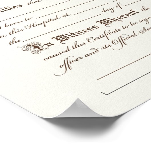 Geboortecertificaat Poster (Hoek)