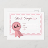 Geboortecertificaat voor meisjes briefkaart (Voorkant / Achterkant)