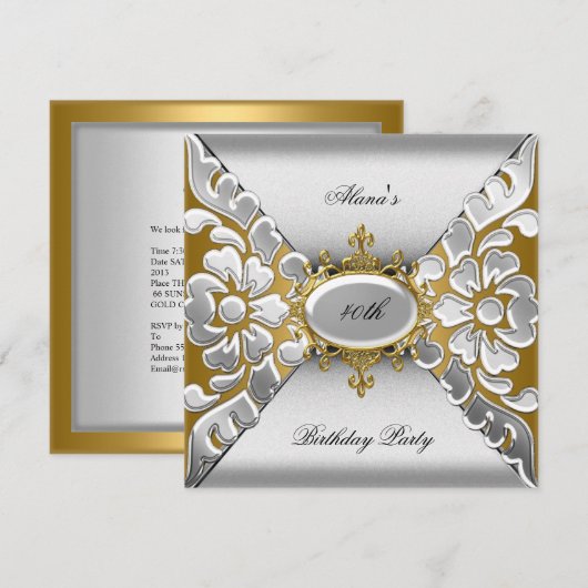 Geboortedag 40e Elegant Silver Gold Kaart (Voorkant / Achterkant)