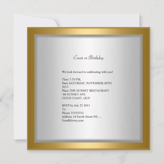 Geboortedag 40e Elegant Silver Gold Kaart (Achterkant)