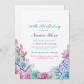Geboortedag 40e Pastels Succulents Invite Kaart (Voorkant / Achterkant)