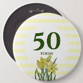 Geboortedag 50 Vandaag Waterverf Daffodils Stripes Ronde Button 6,0 Cm (Voorkant /achterkant)
