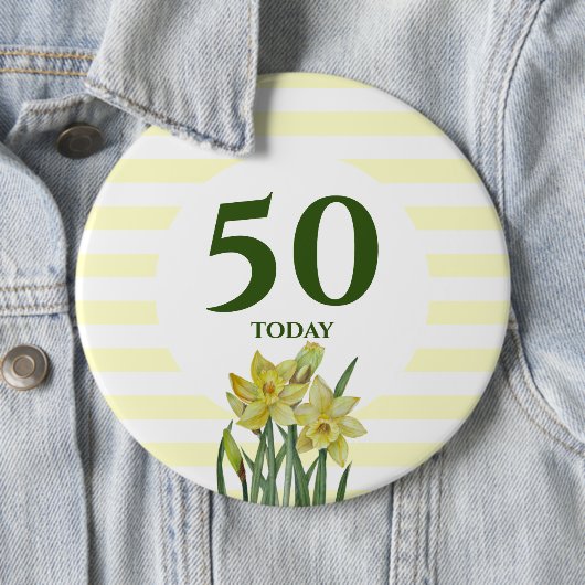 Geboortedag 50 Vandaag Waterverf Daffodils Stripes Ronde Button 6,0 Cm (In situ)