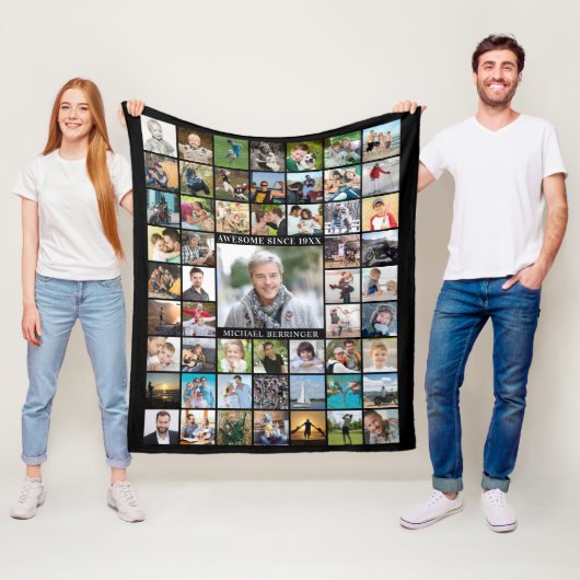 Geboortedag 55: Foto Collage GEWELDIGE SINCE Year Fleece Deken (In situ)