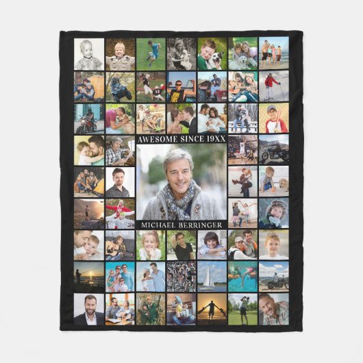 Geboortedag 55: Foto Collage GEWELDIGE SINCE Year Fleece Deken (Voorkant)