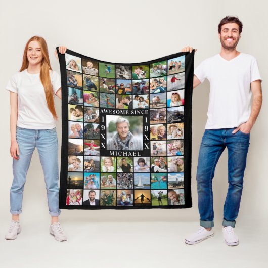 Geboortedag 55: Foto Collage GEWELDIGE SINCE Year Fleece Deken (In situ)