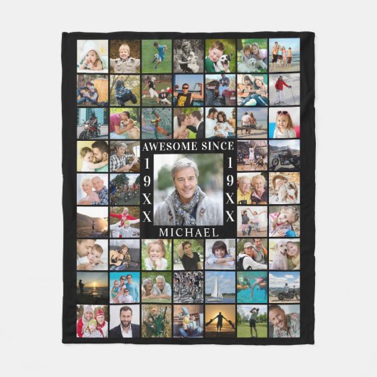 Geboortedag 55: Foto Collage GEWELDIGE SINCE Year Fleece Deken (Voorkant)