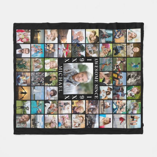 Geboortedag 55: Foto Collage GEWELDIGE SINCE Year Fleece Deken (Voorkant (Horizontaal))