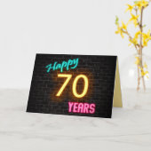 Geboortedag 70 neonteken op baksteen kaart (Gele Bloem)